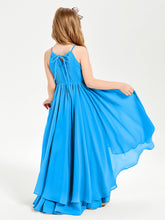 Asymmetrical Chiffon Junior Bridesmaid Dresses Ocean Blue