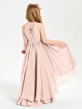 Asymmetrical Chiffon Junior Bridesmaid Dresses Pearl Pink
