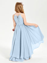Asymmetrical Chiffon Junior Bridesmaid Dresses Sky Blue