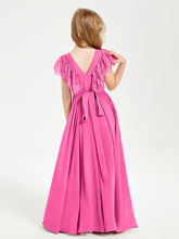Chiffon Junior Bridesmaid Dresses with Lace Flutter Sleeves Azalea