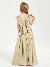 Chiffon Junior Bridesmaid Dresses with Lace Flutter Sleeves Champagne