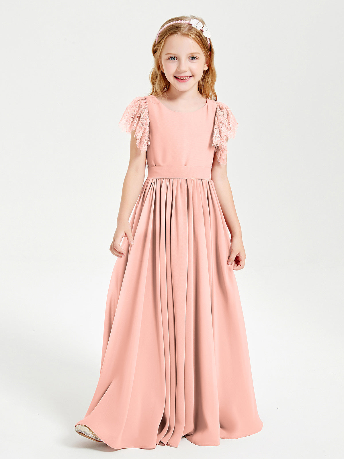 Flutter Sleeves Chiffon Long Junior Bridesmaid Dresses Terracotta