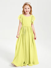 Chiffon Junior Bridesmaid Dresses with Lace Flutter Sleeves Daffodil