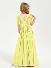 Chiffon Junior Bridesmaid Dresses with Lace Flutter Sleeves Daffodil