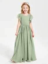 Chiffon Junior Bridesmaid Dresses with Lace Flutter Sleeves Dusty Sage