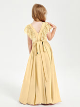 Chiffon Junior Bridesmaid Dresses with Lace Flutter Sleeves Gold