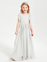 Chiffon Junior Bridesmaid Dresses with Lace Flutter Sleeves Ivory