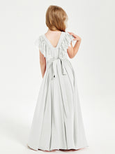 Chiffon Junior Bridesmaid Dresses with Lace Flutter Sleeves Ivory