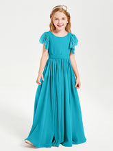 Chiffon Junior Bridesmaid Dresses with Lace Flutter Sleeves Jade