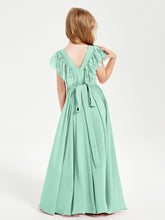 Chiffon Junior Bridesmaid Dresses with Lace Flutter Sleeves Mint Green