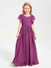 Chiffon Junior Bridesmaid Dresses with Lace Flutter Sleeves Orchid