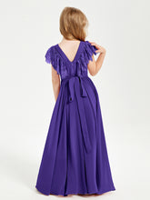 Chiffon Junior Bridesmaid Dresses with Lace Flutter Sleeves Regency