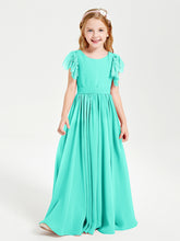 Chiffon Junior Bridesmaid Dresses with Lace Flutter Sleeves Spa