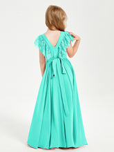 Chiffon Junior Bridesmaid Dresses with Lace Flutter Sleeves Spa