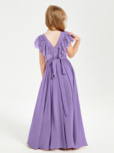 Chiffon Junior Bridesmaid Dresses with Lace Flutter Sleeves Tahiti