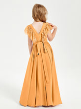 Chiffon Junior Bridesmaid Dresses with Lace Flutter Sleeves Tangerine