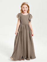 Chiffon Junior Bridesmaid Dresses with Lace Flutter Sleeves Taupe