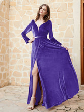 Plunging V-Neck Long Sleeve Velvet Dress Regency