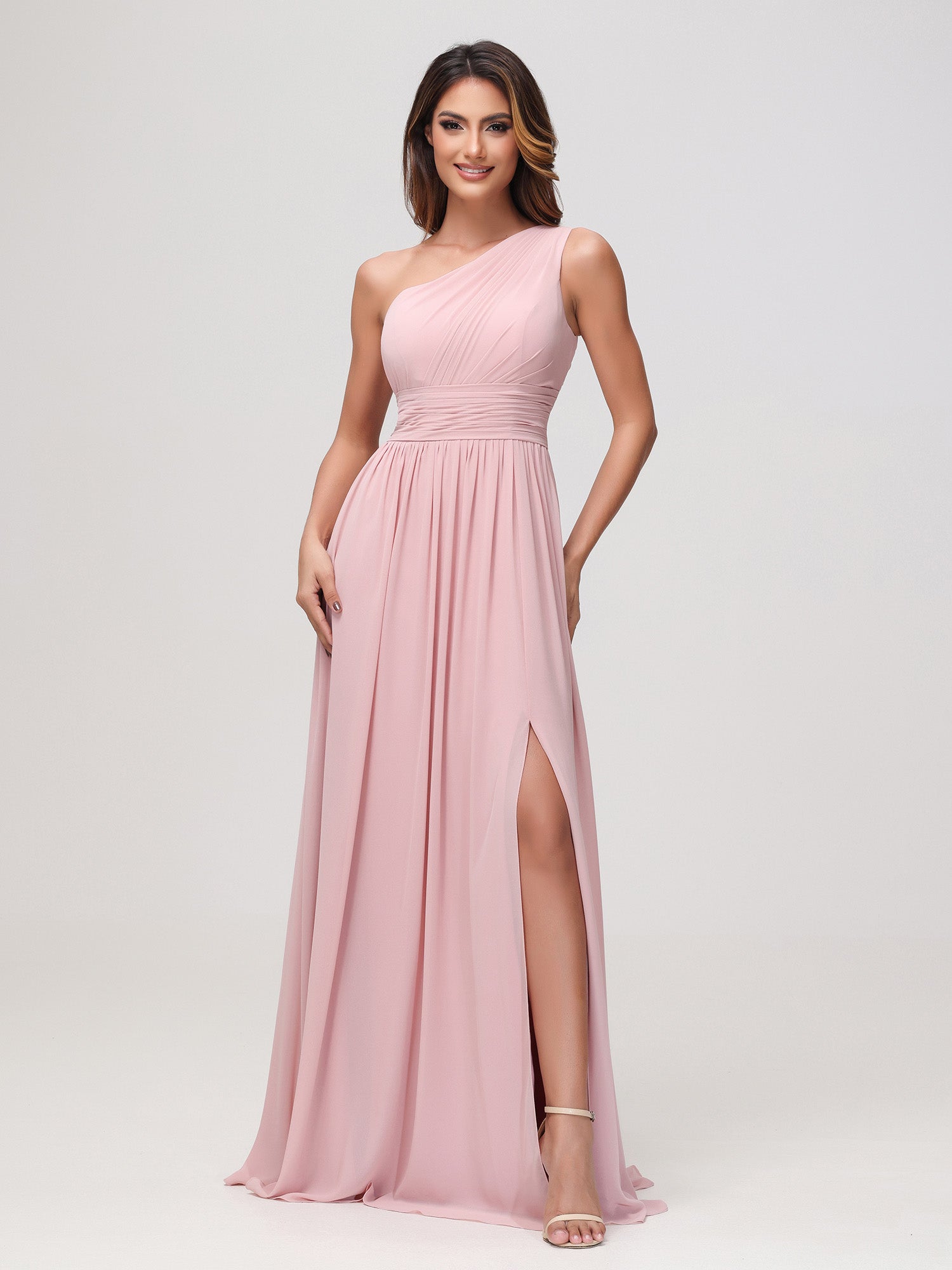 One Shoulder Sleeveless Ruched Chiffon A-line Dress Periwinkle
