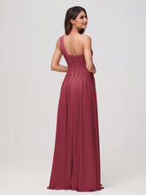 One Shoulder Sleeveless Ruched Chiffon A-line Dress Cinnamon Rose