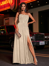 A-line Square Floor length Jersey Gown Champagne