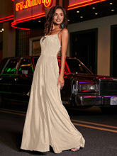 A-line Square Floor length Jersey Gown Champagne