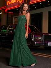 A-line Square Floor length Jersey Gown Dark Green