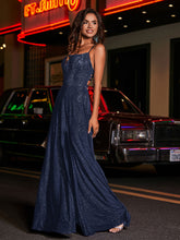 A-line Square Floor length Jersey Gown Dark Navy