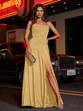 A-line Square Floor length Jersey Gown Gold