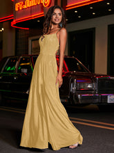 A-line Square Floor length Jersey Gown Gold