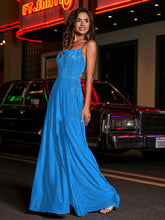A-line Square Floor length Jersey Gown Ocean Blue