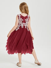 Tea Length Tulle Junior Bridesmaid Dresses Burgundy