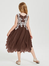 Tea Length Tulle Junior Bridesmaid Dresses Chocolate