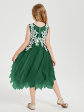 Tea Length Tulle Junior Bridesmaid Dresses Dark Green