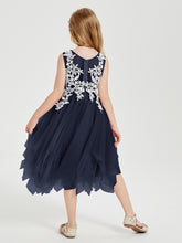 Tea Length Tulle Junior Bridesmaid Dresses Dark Navy