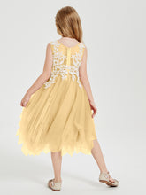 Tea Length Tulle Junior Bridesmaid Dresses Gold