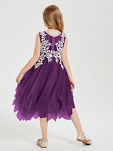 Tea Length Tulle Junior Bridesmaid Dresses Grape