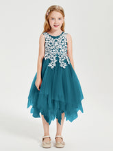 Tea Length Tulle Junior Bridesmaid Dresses Ink Blue