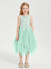 Tea Length Tulle Junior Bridesmaid Dresses Mint Green