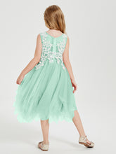Tea Length Tulle Junior Bridesmaid Dresses Mint Green