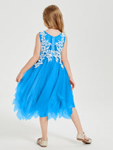 Tea Length Tulle Junior Bridesmaid Dresses Ocean Blue
