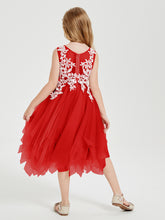 Tea Length Tulle Junior Bridesmaid Dresses Red