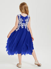 Tea Length Tulle Junior Bridesmaid Dresses Royal Blue