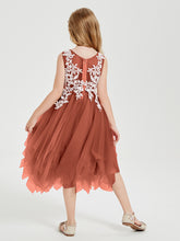 Tea Length Tulle Junior Bridesmaid Dresses Rust