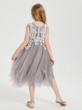 Tea Length Tulle Junior Bridesmaid Dresses Silver