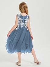 Tea Length Tulle Junior Bridesmaid Dresses Slate Blue