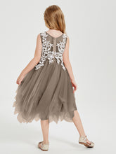 Tea Length Tulle Junior Bridesmaid Dresses Taupe