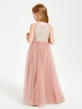 Sequined Top Long Tulle Junior Bridesmaid Gown Dusty Rose