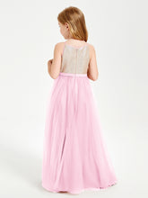 Sequined Top Long Tulle Junior Bridesmaid Gown Candy Pink