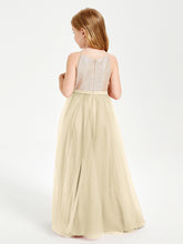 Sequined Top Long Tulle Junior Bridesmaid Gown Champagne